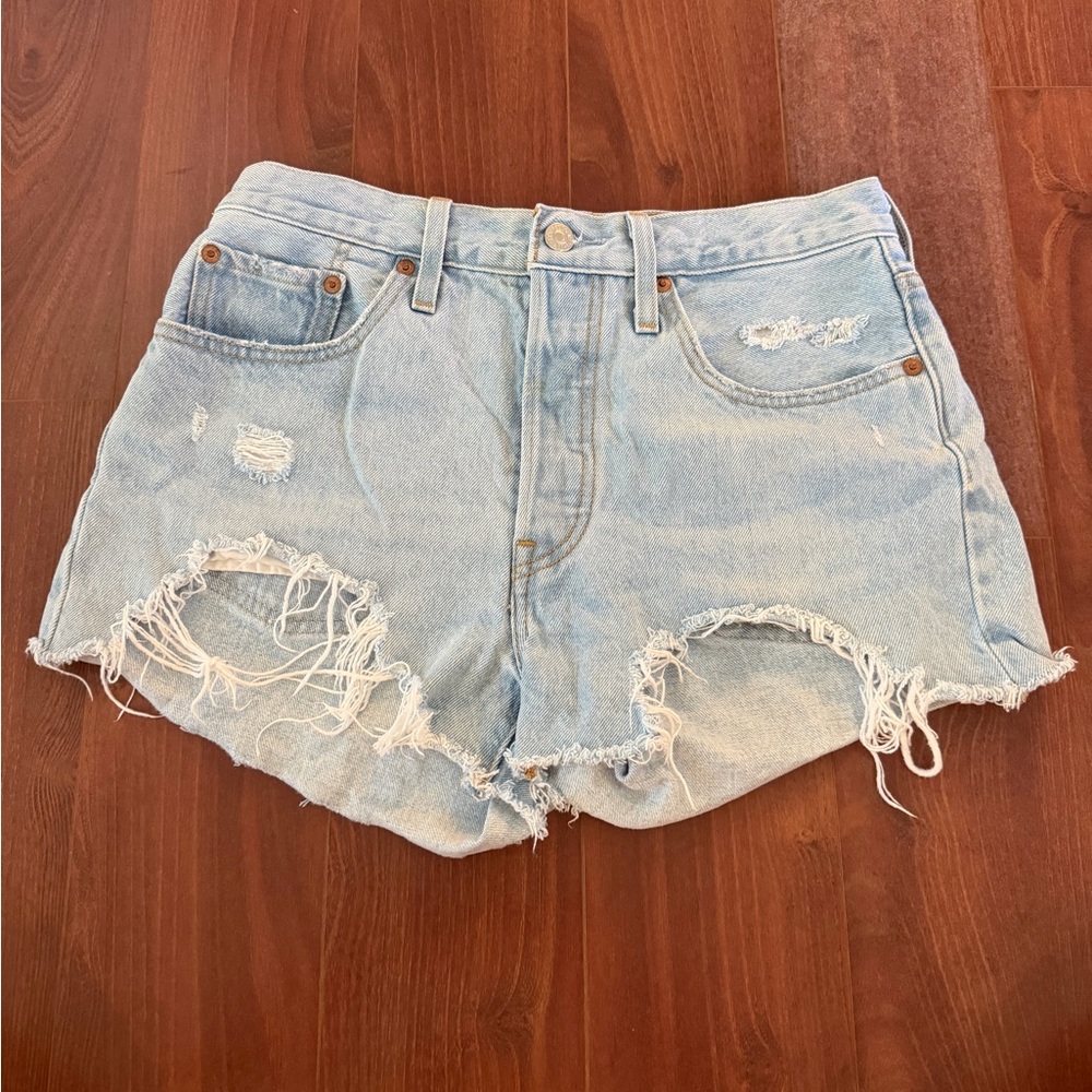 Levi's 501 Light Blue Distressed Denim Cutoff Shorts